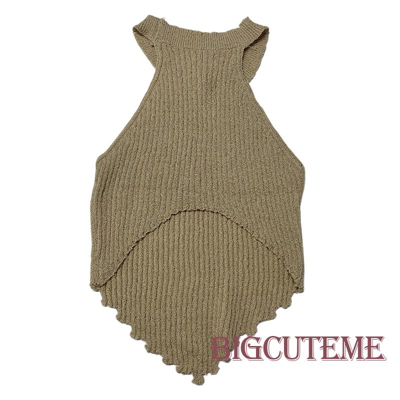 Áo Croptop Dệt Kim Không Tay Màu Sắc Đơn Giản Cho Nữ