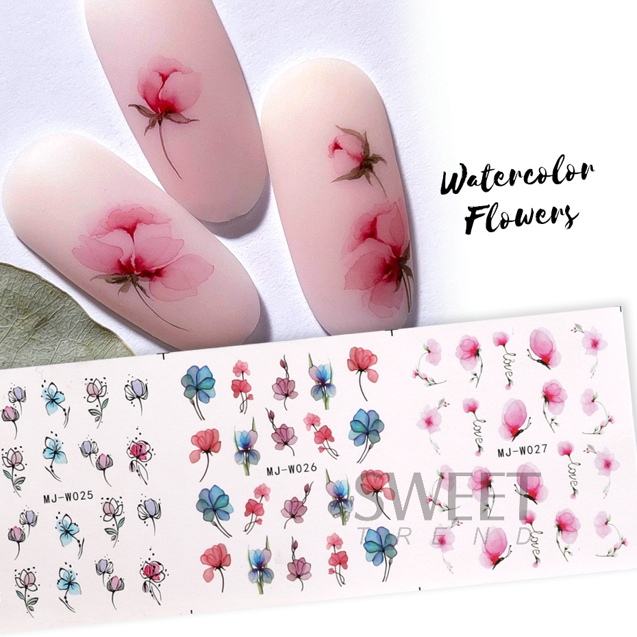 Set 24 Miếng Dán Trang Trí Móng Tay Họa Tiết Hoa Bướm Thời Trang Mùa Hè