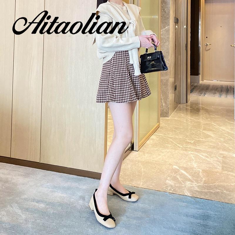 Giày Cao Gót 3cm Da Thật Mũi Vuông Đế Bằng Phong Cách retro Hợp Thời Trang Cho Nữ