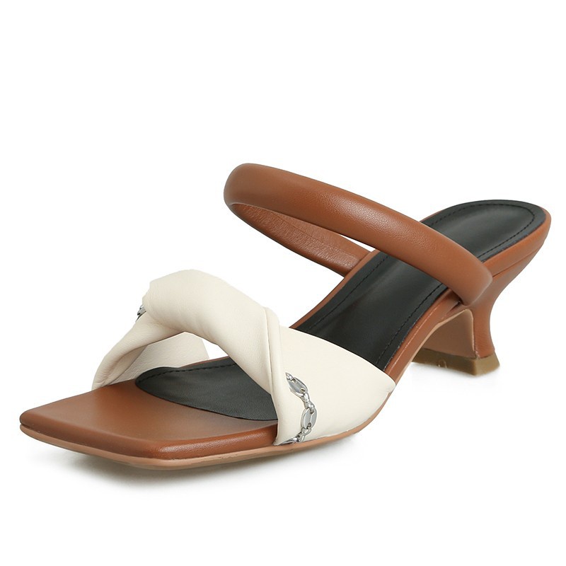 Duoya Tóc Thẳng ~ [Hàng Có Sẵn] Giày Sandal Hở Ngón Gót Dày Bằng Da Mềm Mại Dễ Mặc Ngoài Thời Trang Mùa Hè Cho Nữ