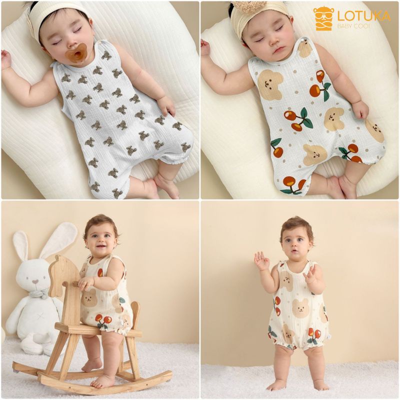 [Xô Muslin] Bodysuit LOTUKA Cho Bé, Đồ Bộ Liền Thân Chất Xô 2 Lớp Cao Cấp, Body Đùi Sát Nách Cho Bé Trai Bé Gái 3-12kg