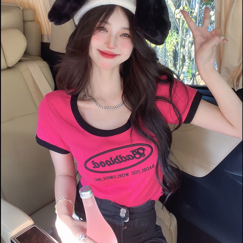 Áo Thun Ngắn Tay Màu Sắc Tương Phản Thời Trang Mùa Hè Cho Nữ