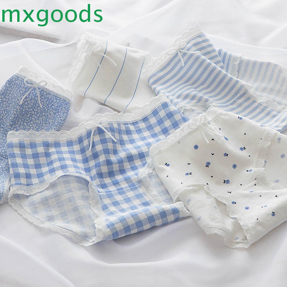 Mxgoods Quần Lót Cotton Phối Ren Đáy Thụng Họa Tiết Kẻ Sọc Dễ Thương Cho Nữ