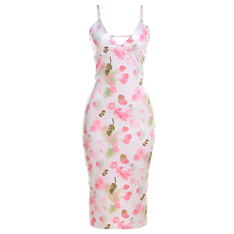 Kliou Đầm Midi In Hoa Phối Dây Rút Thời Trang 2023 Cho Nữ