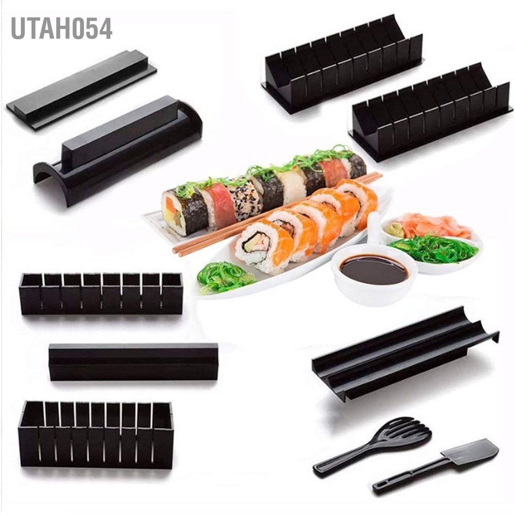 Utah054 Bộ 10 Máy Làm Sushi Cơm Cuộn Tự Dụng Cụ Thìa Đĩa Nĩa Cho Nhà Bếp Gia Đình