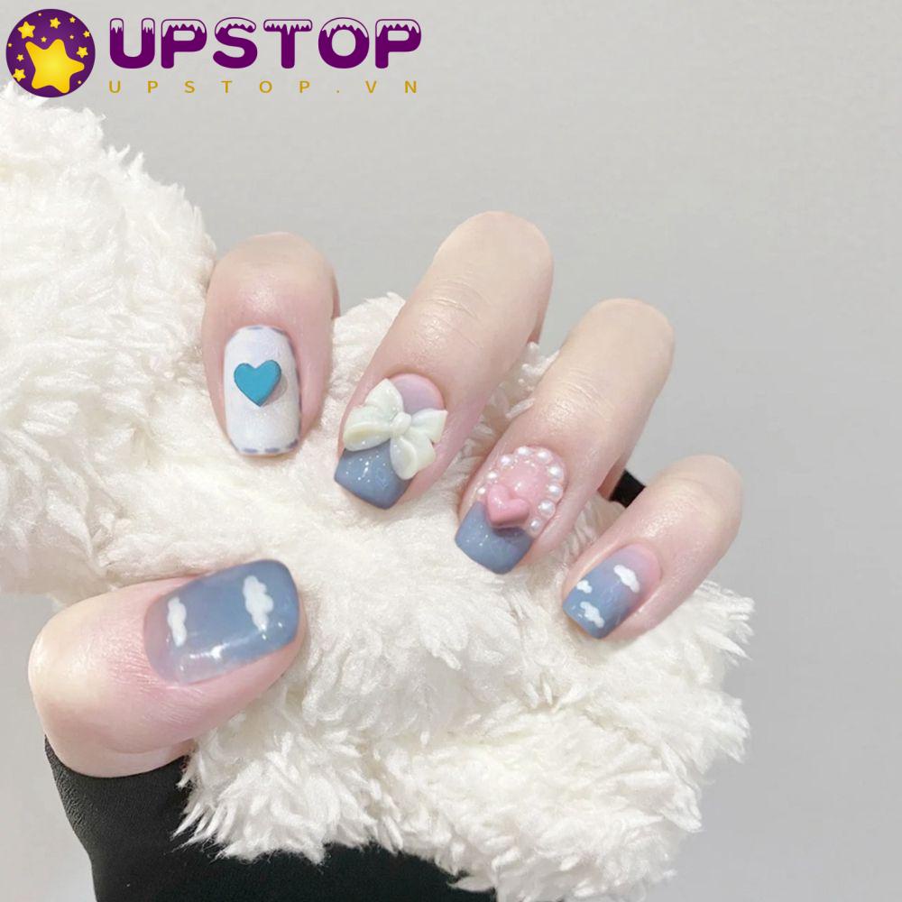 Bộ 24 Móng Tay Giả Ngắn / Tròn / Vuông Che Phủ Toàn Diện Có Thể Tháo Rời