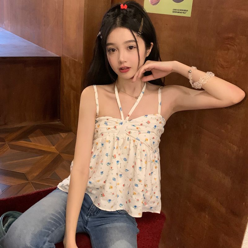 Áo Hai Dây Họa Tiết Hoa Xinh Xắn Thời Trang Mùa Hè Cho Nữ