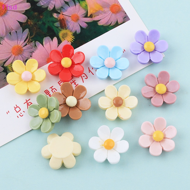 {Ffsd} Set 10 Phụ Kiện Kẹp Tóc Băng Keo Resin Hình Hoa Tươi Sáng DIY Cho Điện Thoại / Tủ Lạnh