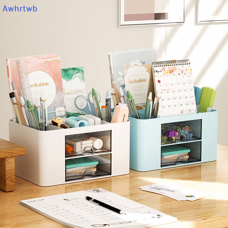 Hộp Đựng Bút Màu Trơn 2 Ngăn Kéo Sức Chứa Lớn Sắp Xếp Gọn Gàng Cho Học Sinh / Văn Phòng Mới