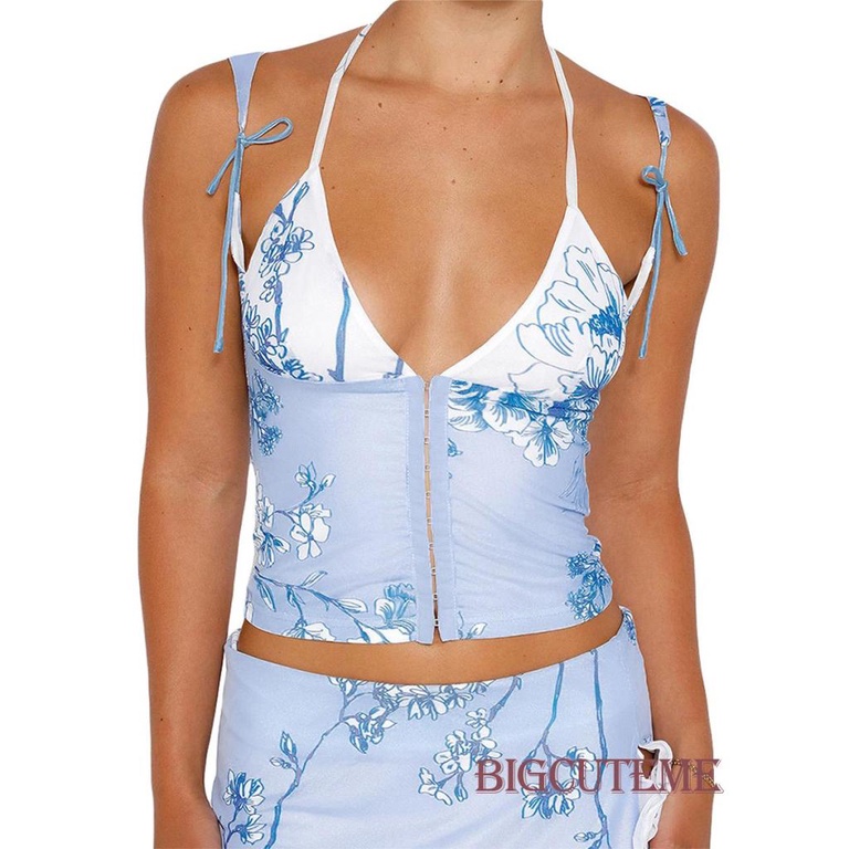 Áo Hai Dây Cổ Chữ V In Hoa Thời Trang Mùa Hè Dành Cho Nữ