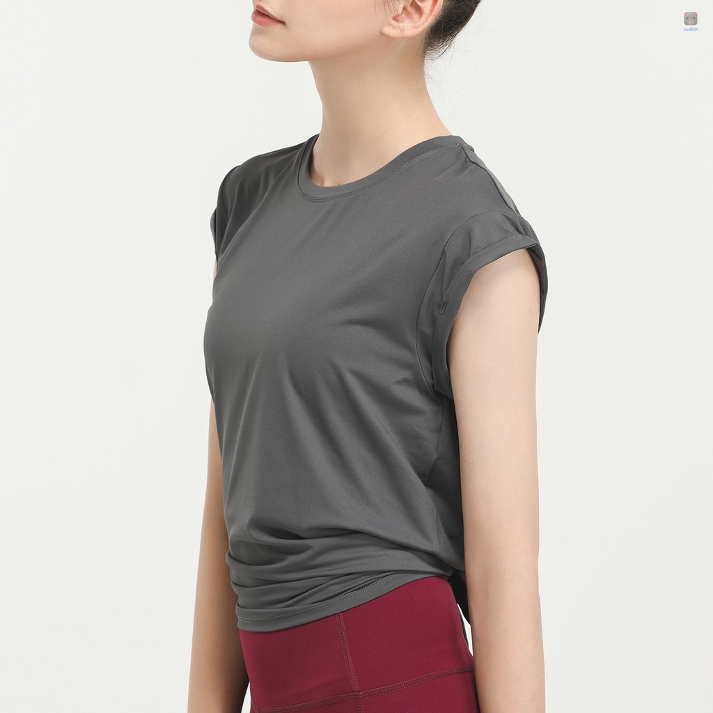 Áo Thun Thể Thao Ngắn Tay Cổ Tròn Hở Lưng Khô Thoáng Nhanh Cho Nữ