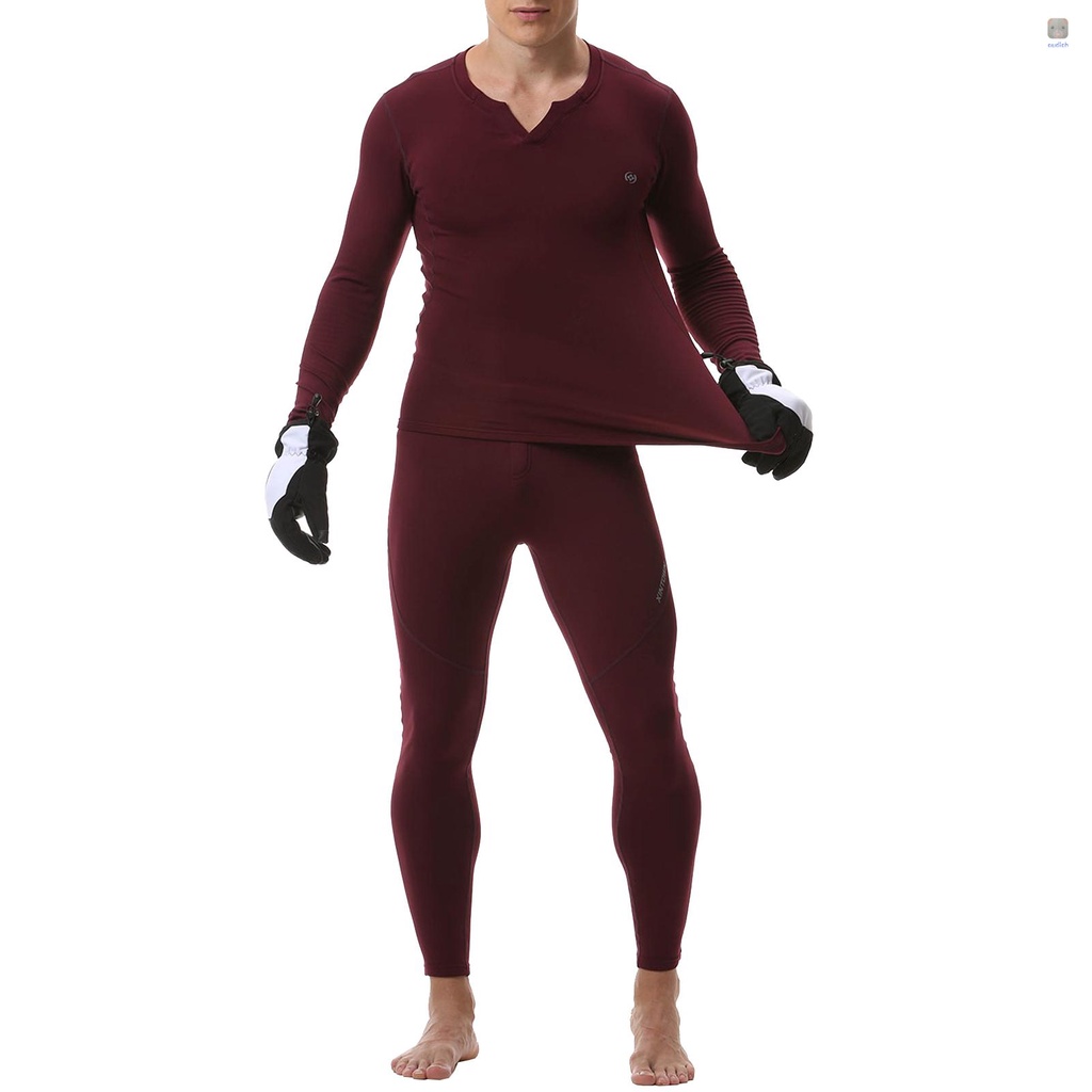 Bộ 2 Món Áo Thun Tay Dài Cổ Chữ V + Quần Dài Lót Lông Cừu Dày Giữ Ấm Mùa Đông Cho Nam