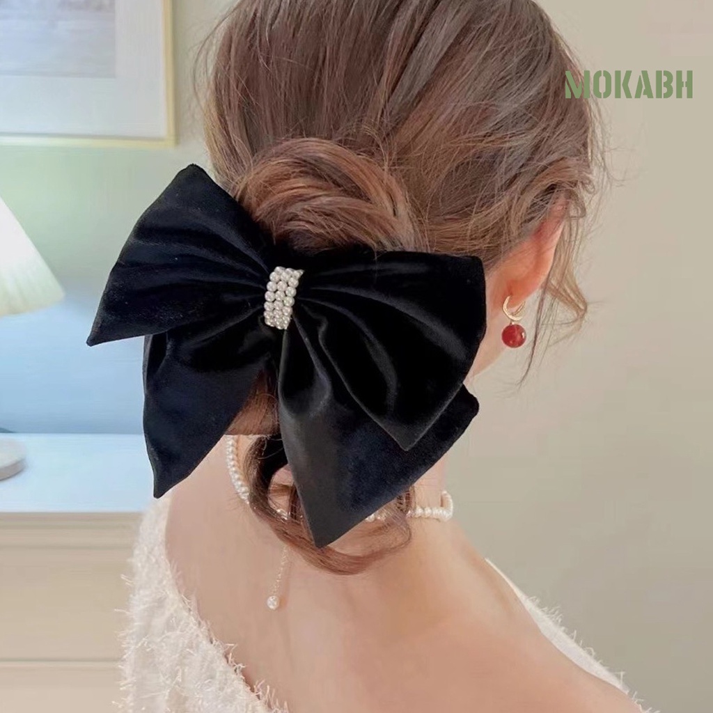 Kẹp Tóc Hình Nơ Đính Ngọc Trai Giả Hai Lớp Chống Trượt Kiểu Công Chúa