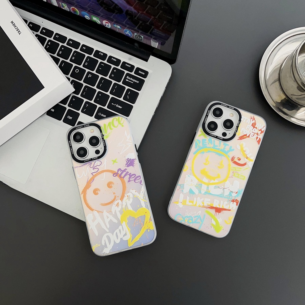 Ốp Điện Thoại Tpu Mềm Chống Sốc Hai Mặt Trong Suốt Họa Tiết Mặt Cười Graffiti Cho iPhone 14 13 12 11 Pro Max