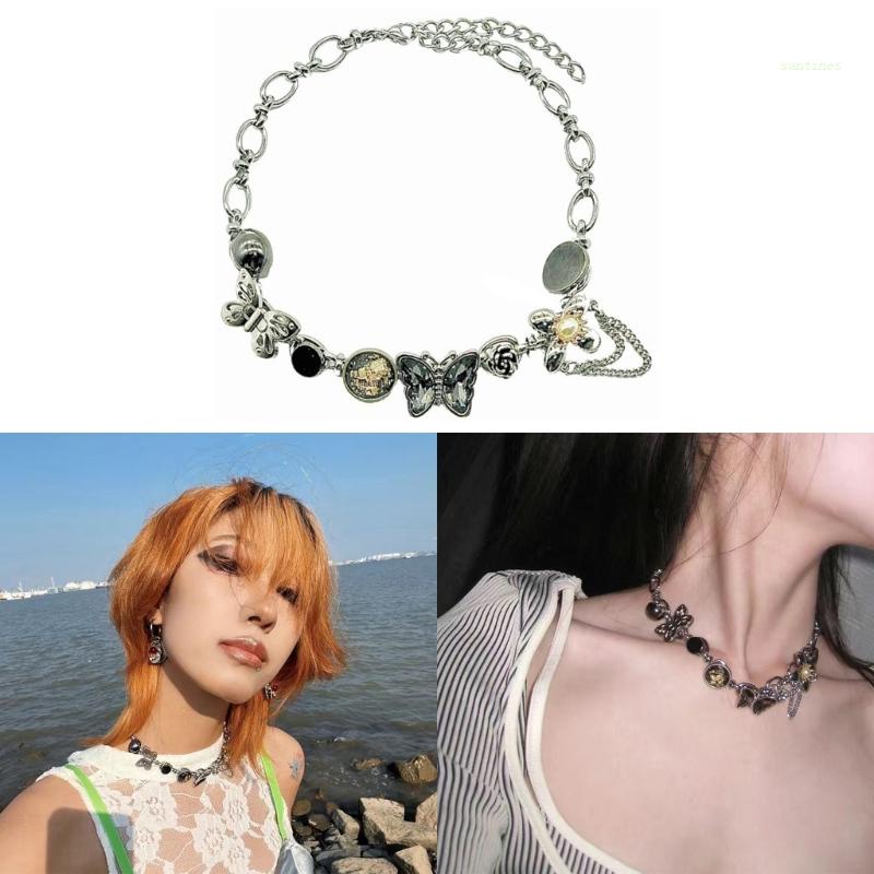 Dây Chuyền Choker Y2k Bằng Đồng Mặt Hình Bướm Cho Bạn Gái