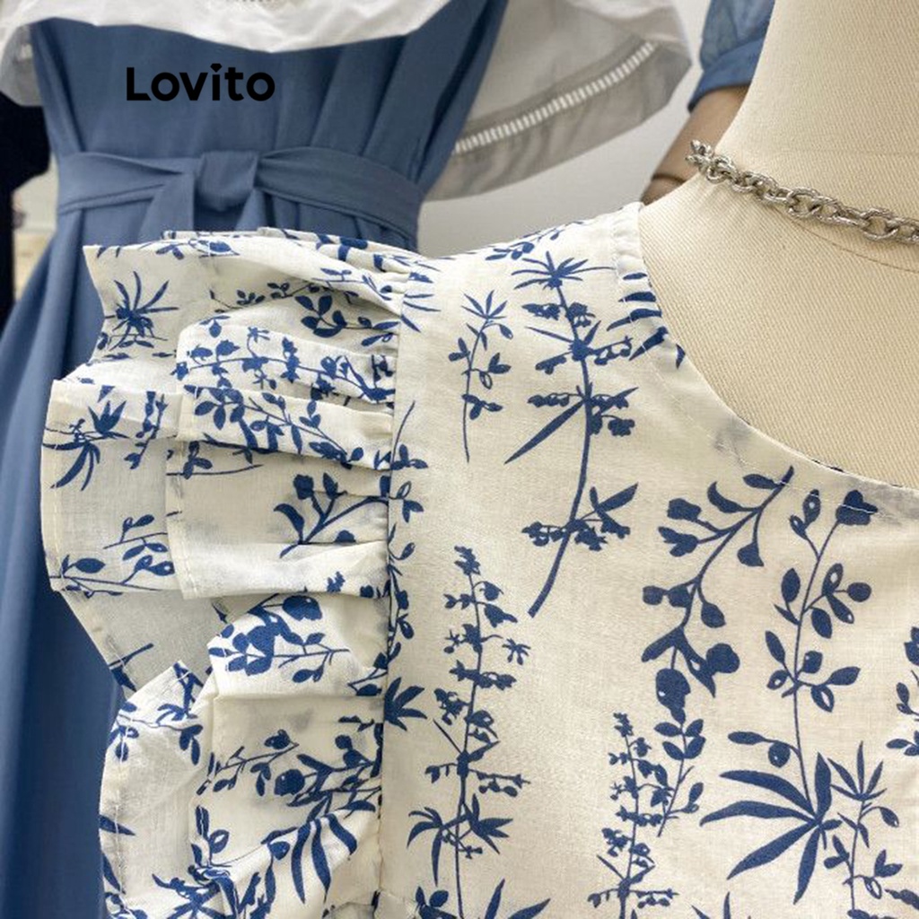 Áo sát nách Lovito xếp nếp họa tiết hoa đơn giản cho nữ LNE11009 (nhiều màu)