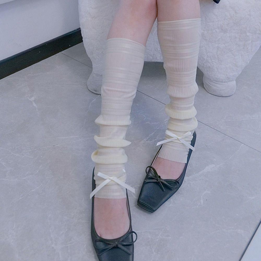 Vớ Vải Lụa Lạnh Màu Trơn Đính Nơ Phong Cách Lolita Nhật Bản Cho Nữ
