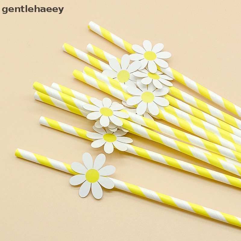 Set 10 Ống Hút Giấy Họa Tiết Hoa Cúc Dùng Một Lần Trang Trí Tiệc Sinh Nhật / Đám Cưới