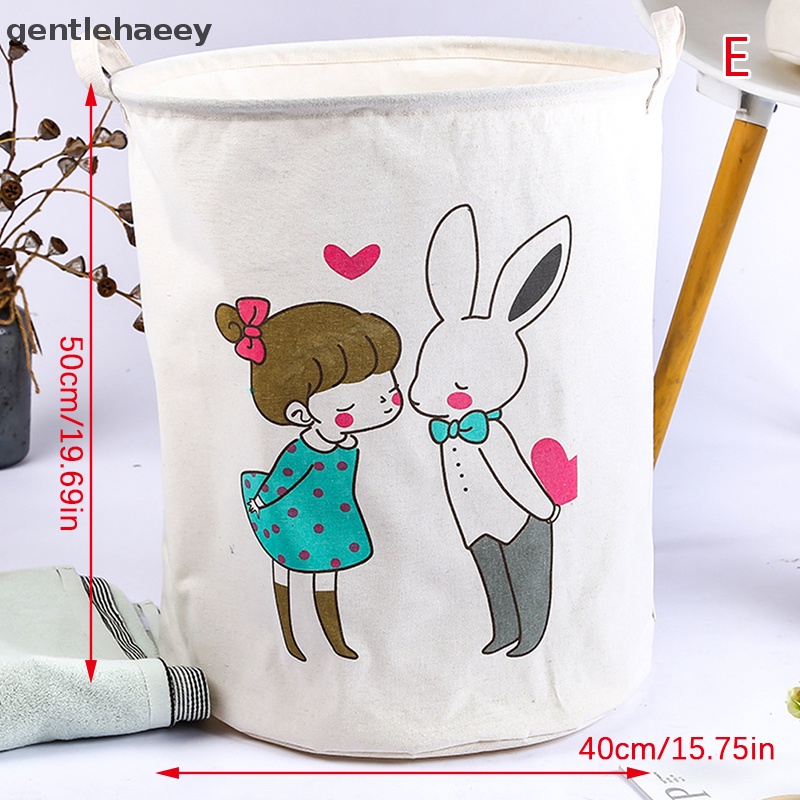 Giỏ Đựng Quần Áo Bẩn Bằng Vải Bạt Hình Trụ In Hoạt Hình Có Thể Gấp Gọn Kích Thước 15.7 * 19.7inch
