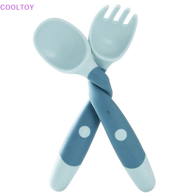 Set 2 Muỗng Nĩa Bằng Nhựa PP + TPE Mềm Tập Ăn Cho Bé