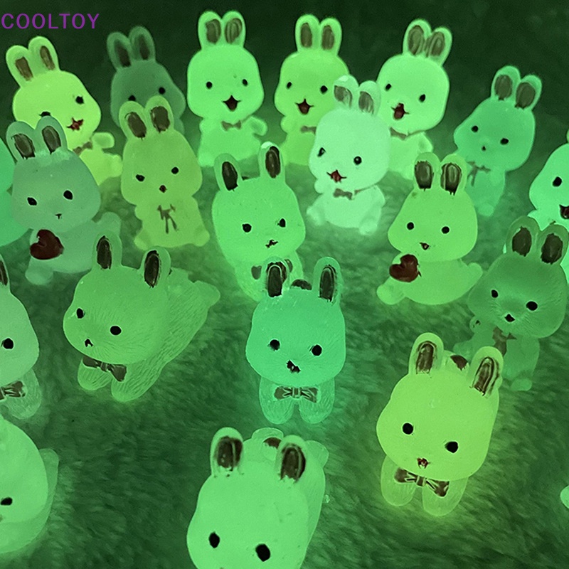 Cooltoy Bộ 4 Tượng Thỏ Mini Bằng Nhựa Resin Dạ Quang Phát Sáng Trong Đêm Trang Trí Tiểu C
