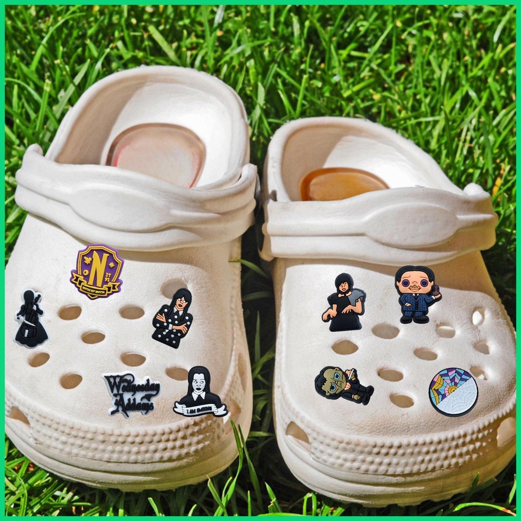 Wed Addams Set 26 Phụ Kiện Xăng đan Bằng PVC Trang Trí Guốc TV Series Peripheries Part Jinwvn Cho Nam Và Nữ