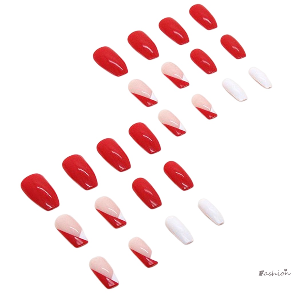 Móng Tay Giả Màu Trắng Và Đỏ Không Đau Không Dễ Vỡ Phong Cách Pháp