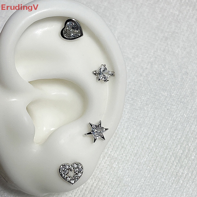 1 Khuyên Tai Hình Trái Tim Đính Đá Zircon Màu Hồng Bằng Thép Không Gỉ Dễ Thương Dành Cho Bạn Nữ