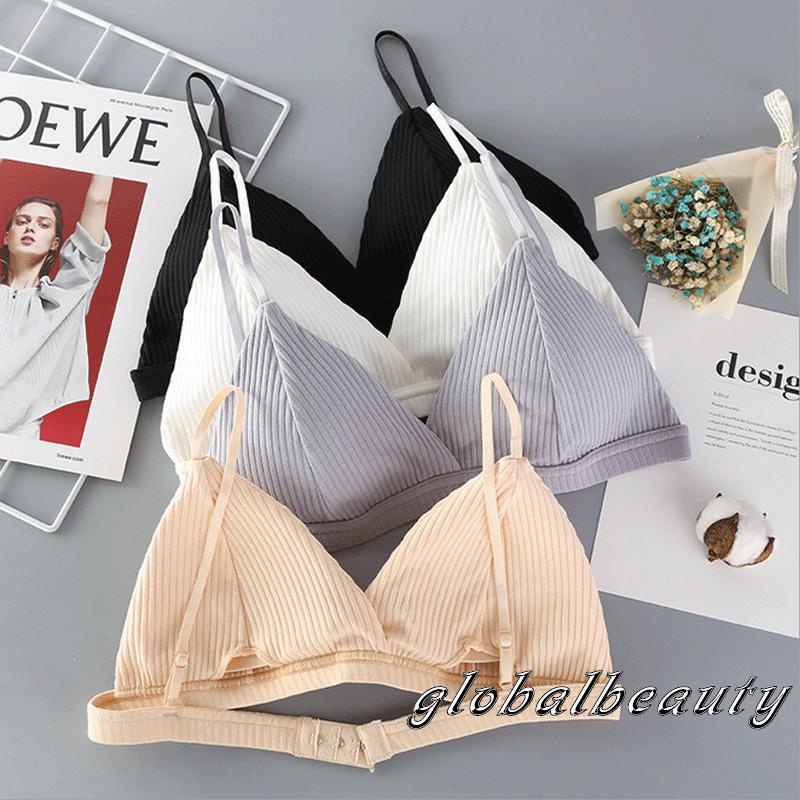 Gb- Áo Ngực Tam Giác Dệt Kim Mỏng Màu Trơn Bảo Vệ Toàn Diện Không Dây Có Đệm Lót Mỏng Điều Chỉnh Được