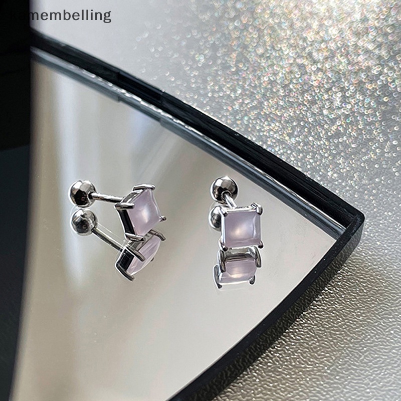 1 Đôi Khuyên Tai Dạng Xoắn Ốc Đính Đá Zircon Hình Vuông Màu Hồng Cho Nữ