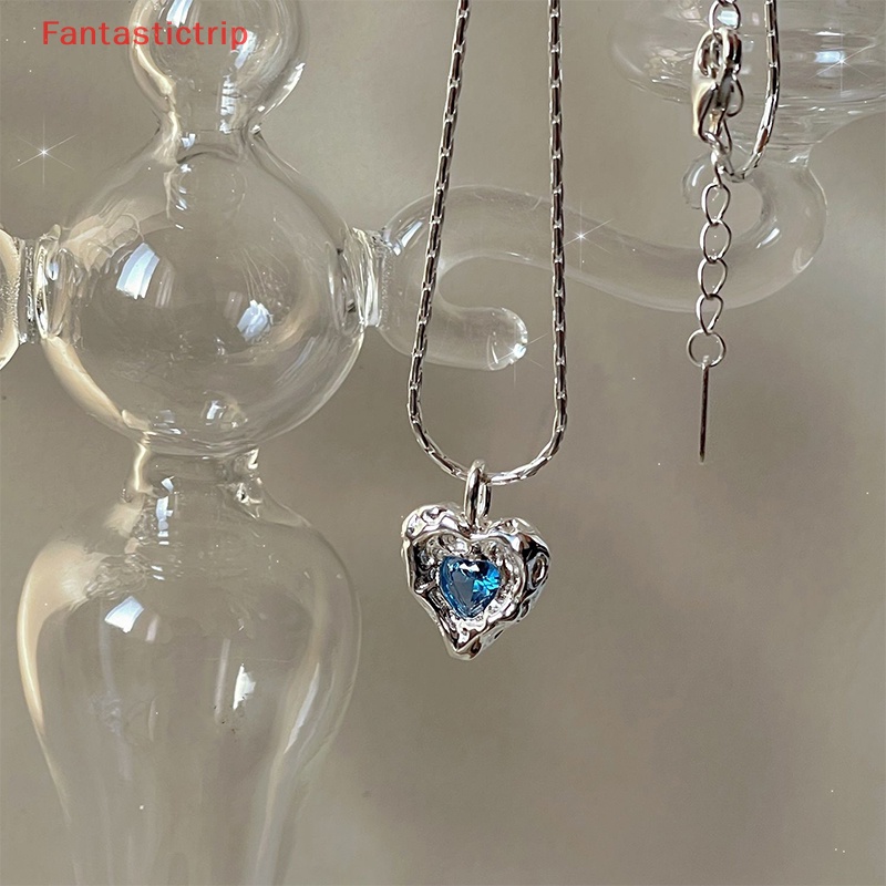 Vòng cổ Mặt Trái Tim Đính Pha Lê Xanh Dương Thời Trang Hàn Quốc Dành Cho Nữ