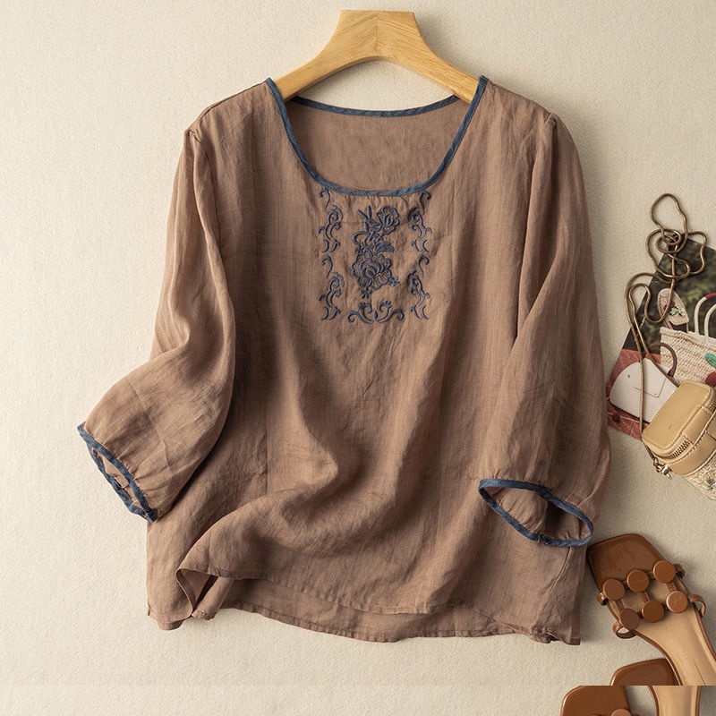 Áo Kiểu Vải Lanh Cotton Mỏng Dáng Rộng Thời Trang Mùa Hè Cho Nữ