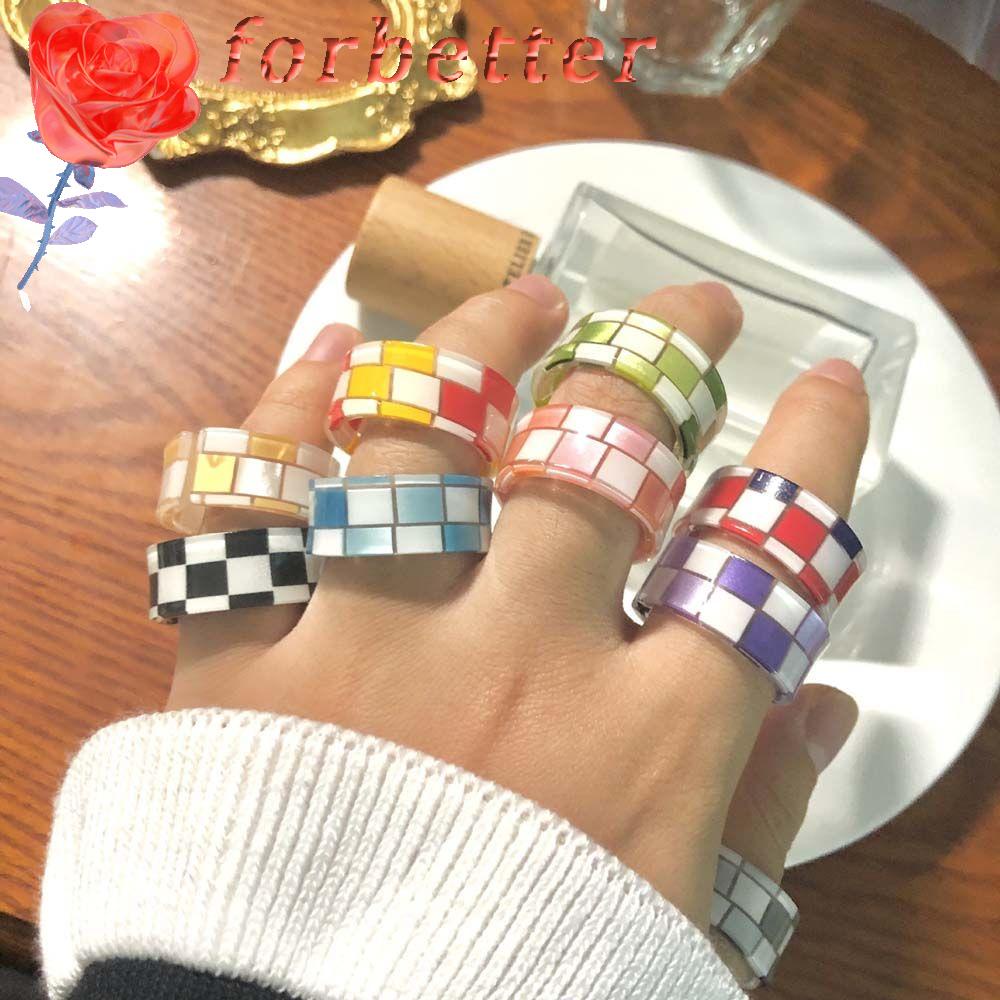 Nhẫn Acrylic Họa Tiết Sọc Caro Nhiều Màu Sắc Phong Cách Hàn Quốc Thời Trang Cho Nữ