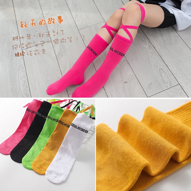 Vớ Cao Ngang Bắp Chân Cột Dây Màu Sắc Huỳnh Quang Thời Trang Xuân Hè Cho Bé Gái