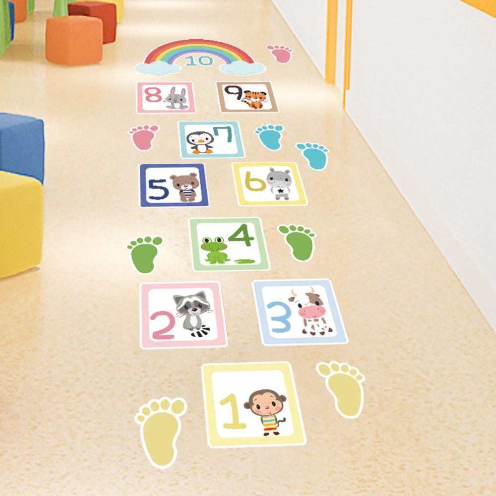 Jane Hopscotch Đề Can Tự Dính Trò Chơi Lưới Số Khủng Long Và Động Vật Cho Gia Đình