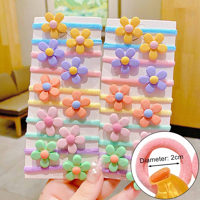 Set 10 Dây Cột Tóc Co Giãn Đính Hoa / Trái Cây Hoạt Hình Dễ Thương Cho Bé Gái