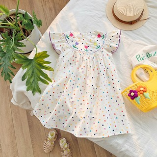  Hàng Có Sẵn Đầm Cotton Nguyên Chất Thêu Hoa Chấm Bi Nhiều Màu Phong Cách Hàn Quốc Ngọt Ngào Mùa Hè Cho Bé Gái