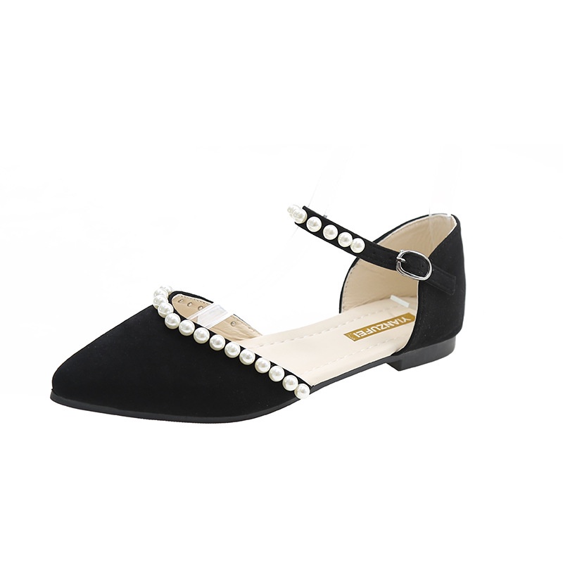 Sandal Mũi Nhọn Đế Bằng Đính Ngọc Trai Phong Cách Thời Trang Mới Dành Cho Nữ