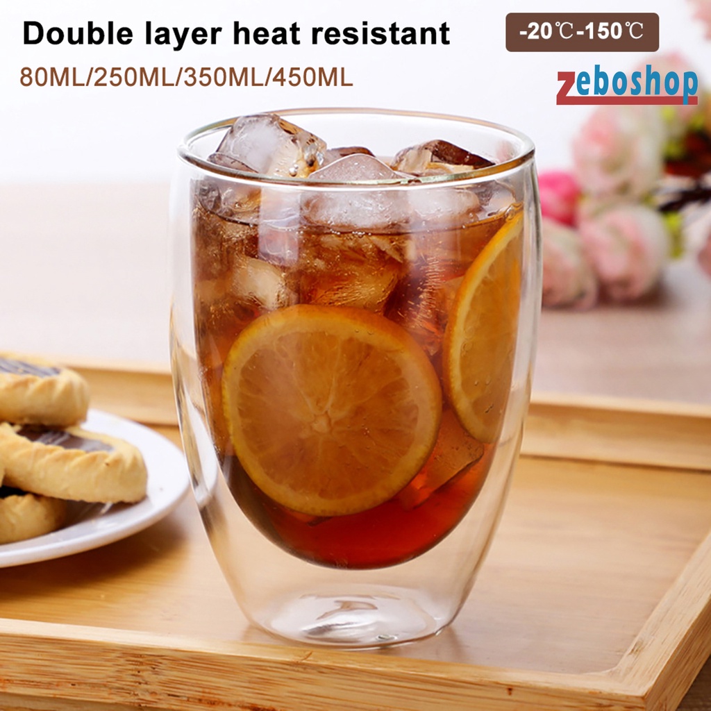 Cốc Uống Nước Hai Lớp Bằng Kính Chịu Nhiệt Trọng Lượng Nhẹ