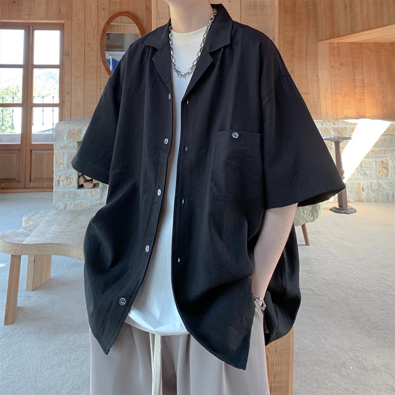 Áo Sơ Mi Tay Ngắn Dáng Rộng Phong Cách Nhật Bản Thời Trang Mùa Hè Cho Nam
