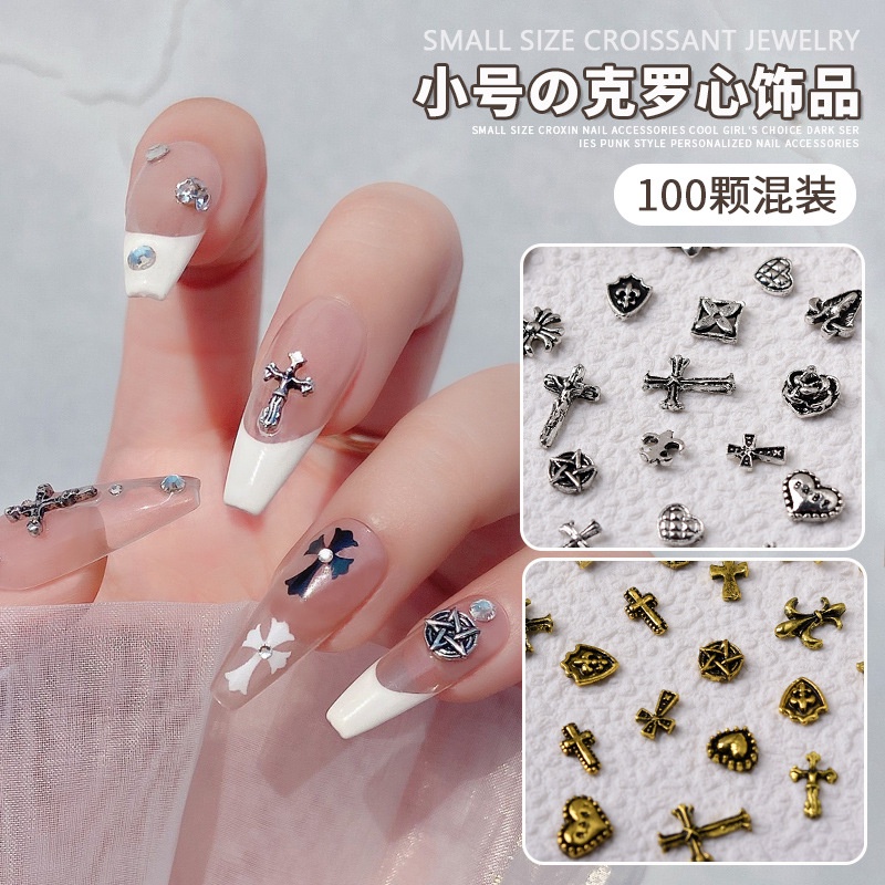 Bộ 100 Phụ Kiện Trang Trí Móng Tay Nghệ Thuật Bằng Hợp Kim