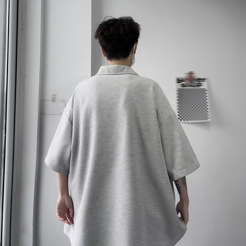 Áo Sơ Mi Tay Ngắn Dáng Rộng Phong Cách Nhật Bản Đơn Giản Thời Trang Cho Nam