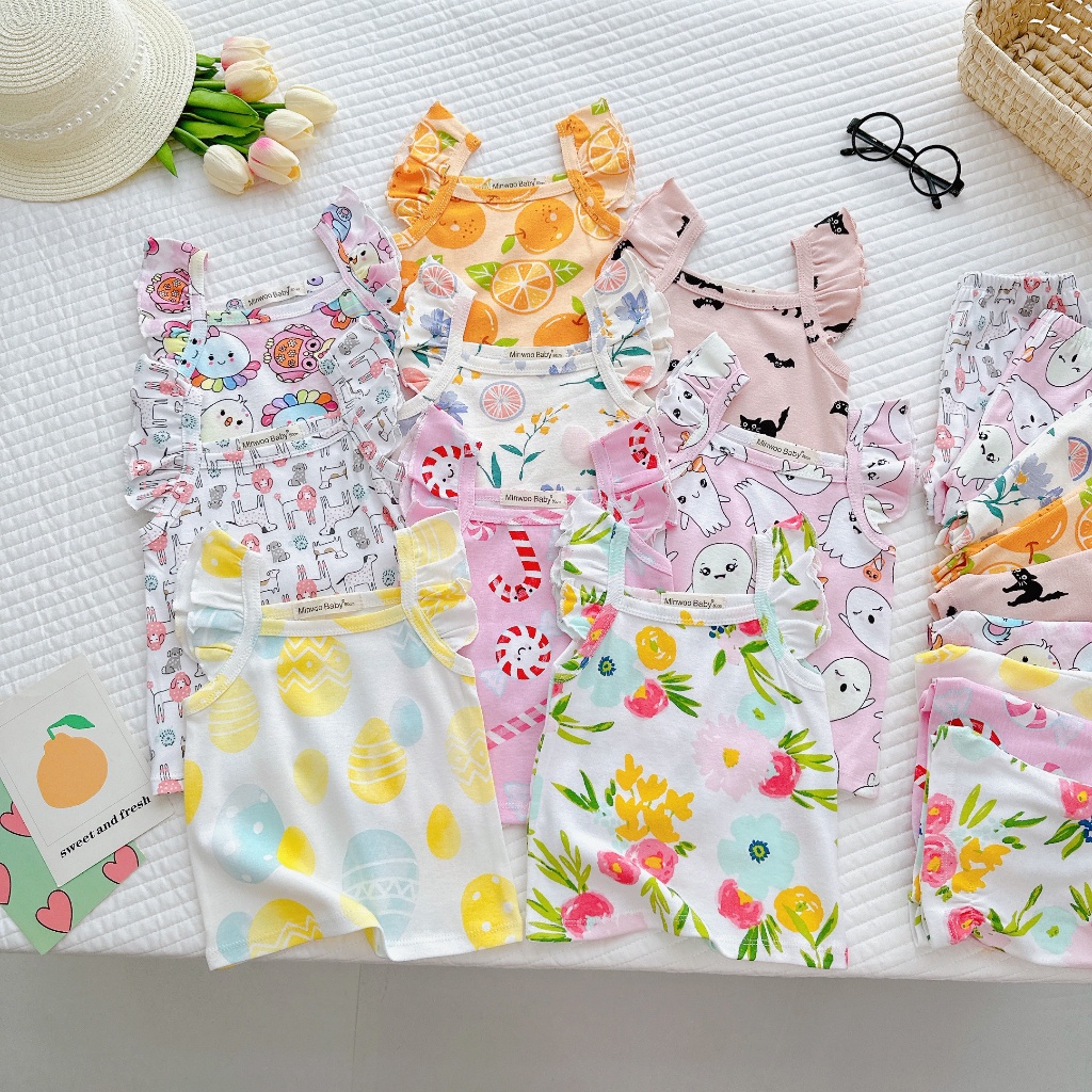 Bộ Hai Dây Bé Gái KIMCHIBABY Vải Cotton Bozip Dư Xịn Bèo Vai Cánh Tiên , Đồ Bộ Cho Bé Mặc Hè Đi Chơi, Đi Học KC317
