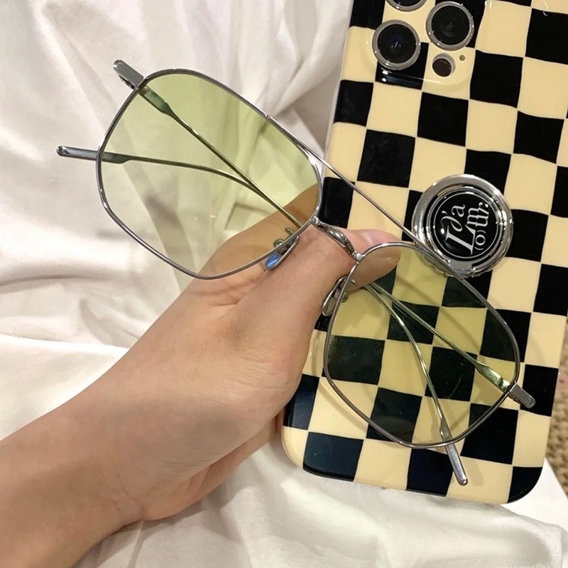 (KIQI-FASHION) COD Kính Mát Gọng Vuông Kim Loại Chống Ánh Sáng Xanh Thời Trang Cho Nam Và Nữ