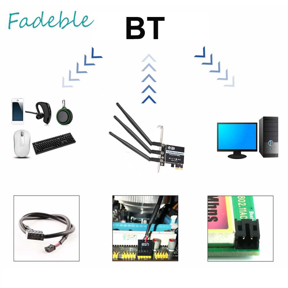 Thẻ Mạng Không Dây 2.4 / 5G 1300Mpbs Kết Nối Bluetooth 5.0