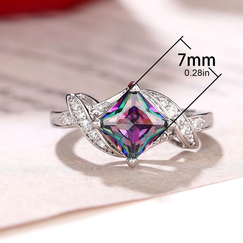 Ygt Nhẫn Cưới Đính Đá Zircon Hình Vuông Nhiều Màu Rực Rỡ Sang Trọng Cho Nữ