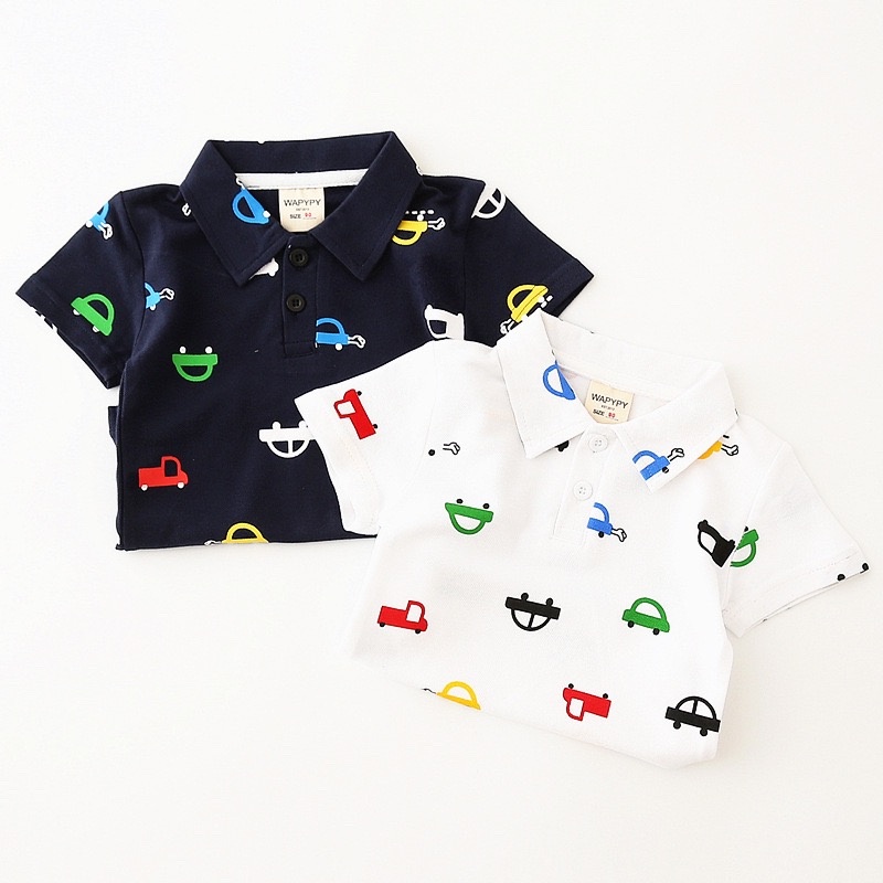 Áo Polo bé trai in Ô TÔ cực xinh BAOBAO KIDS áo có cổ cho bé họa tiết ngộ nghĩnh từ 10- 27kg