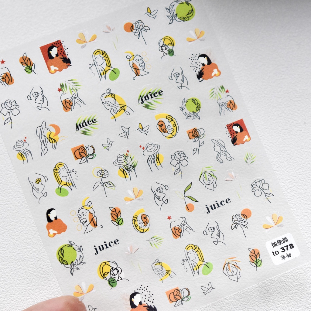 Sticker 3D dán nail hoạ tiết trừu tượng, hình dán móng tay trừu tượng dễ phối màu