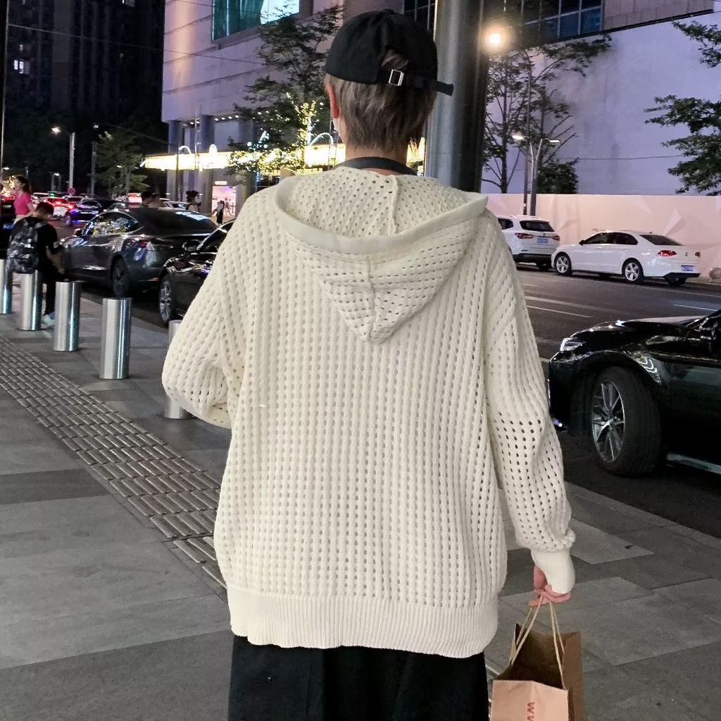 Áo Khoác Dệt Kim Phối Khóa Kéo Phong Cách Hip Hop Thời Trang Cho Nam