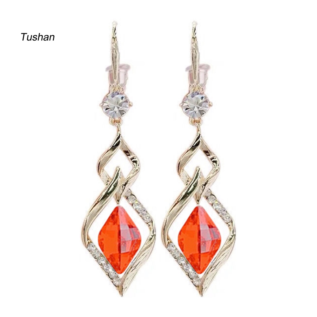 1 Đôi Bông Tai Treo Hình Thoi Đính Pha Lê Lấp Lánh Dành Cho Nữ